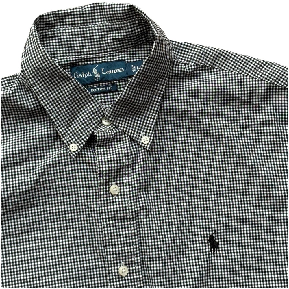 Mens Ralph Lauren Button Down Dress Shirt Black Gingham Horse Polo Logo Sz L - Picture 1 of 10